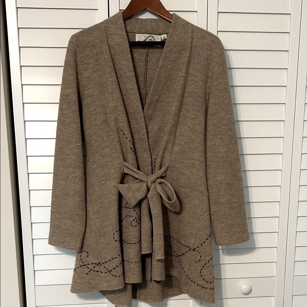 Anthropologie Rosie Neira Light Brown Wool Wrap Coatigan Size L